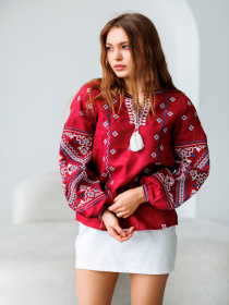 Вишита сорочка Folk Moda модель fm2139-bordovj Фото