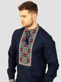 Вышитая рубашка Folk Moda модель fm2159-temno-sinj Фото