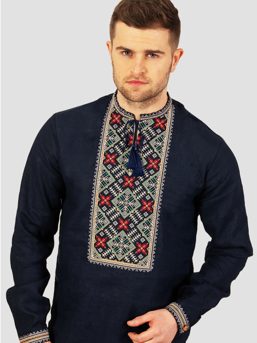 Вышитая рубашка Folk Moda модель fm2159-temno-sinj Фото