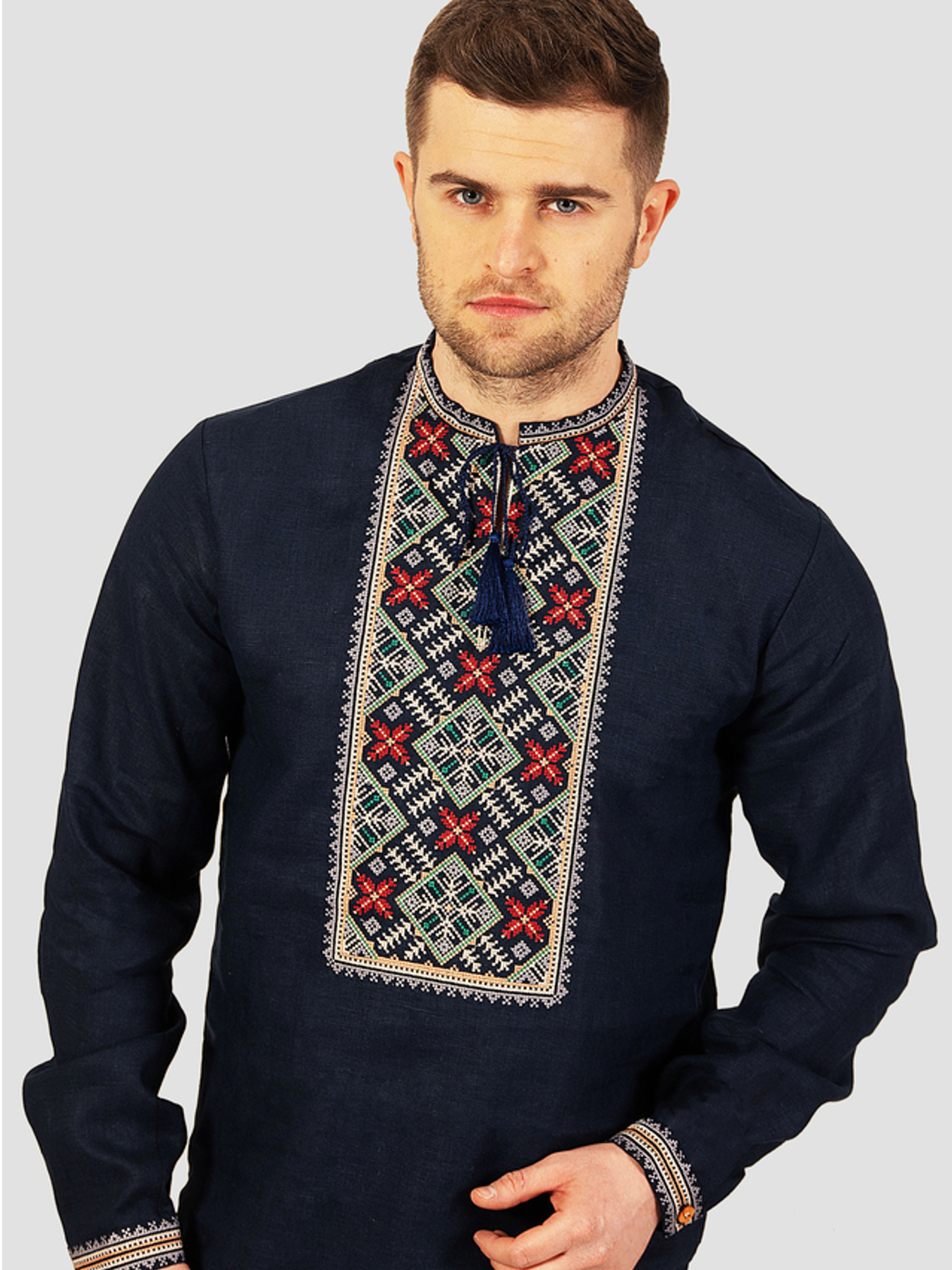 Вышитая рубашка Folk Moda модель fm2159-temno-sinj Фото