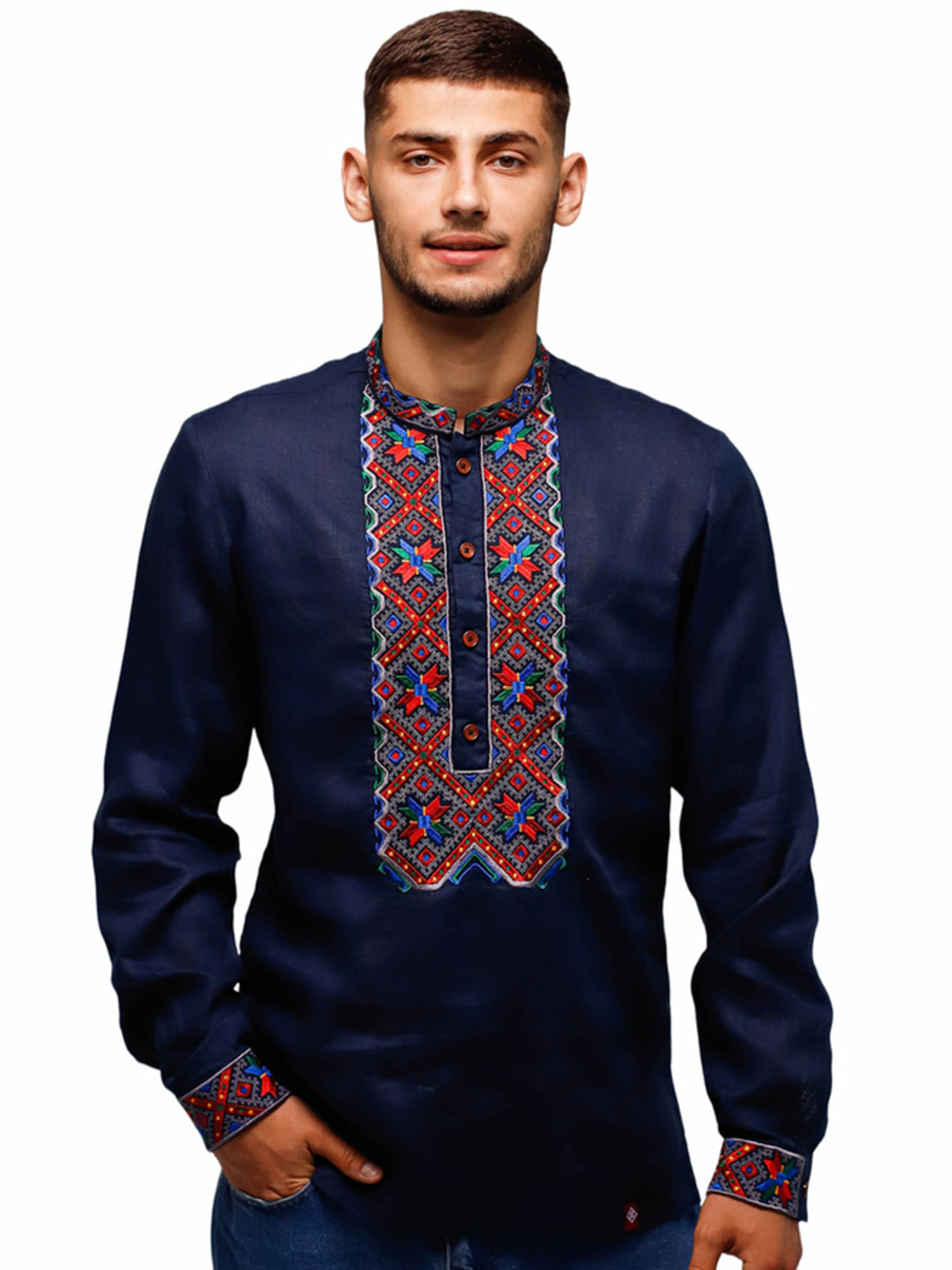 Вышитая рубашка Folk Moda модель fm2160-temno-sinj Фото