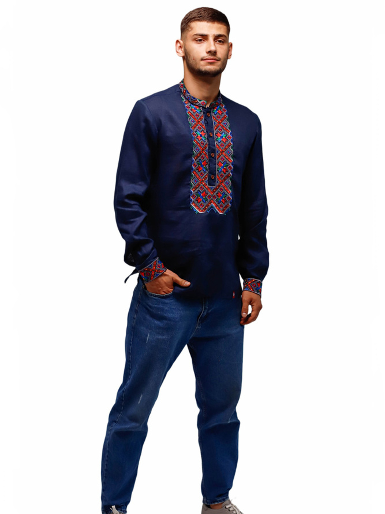 Вышитая рубашка Folk Moda модель fm2160-temno-sinj Фото