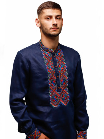 Вышитая рубашка Folk Moda модель fm2160-temno-sinj Фото