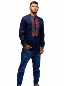 Вышитая рубашка Folk Moda модель fm2160-temno-sinj Фото