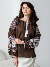 Вышитая рубашка Folk Moda модель fm2144-korichnevij Фото