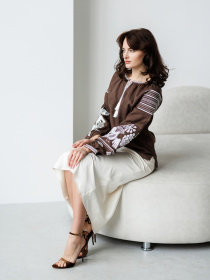 Вышитая рубашка Folk Moda модель fm2144-korichnevij Фото