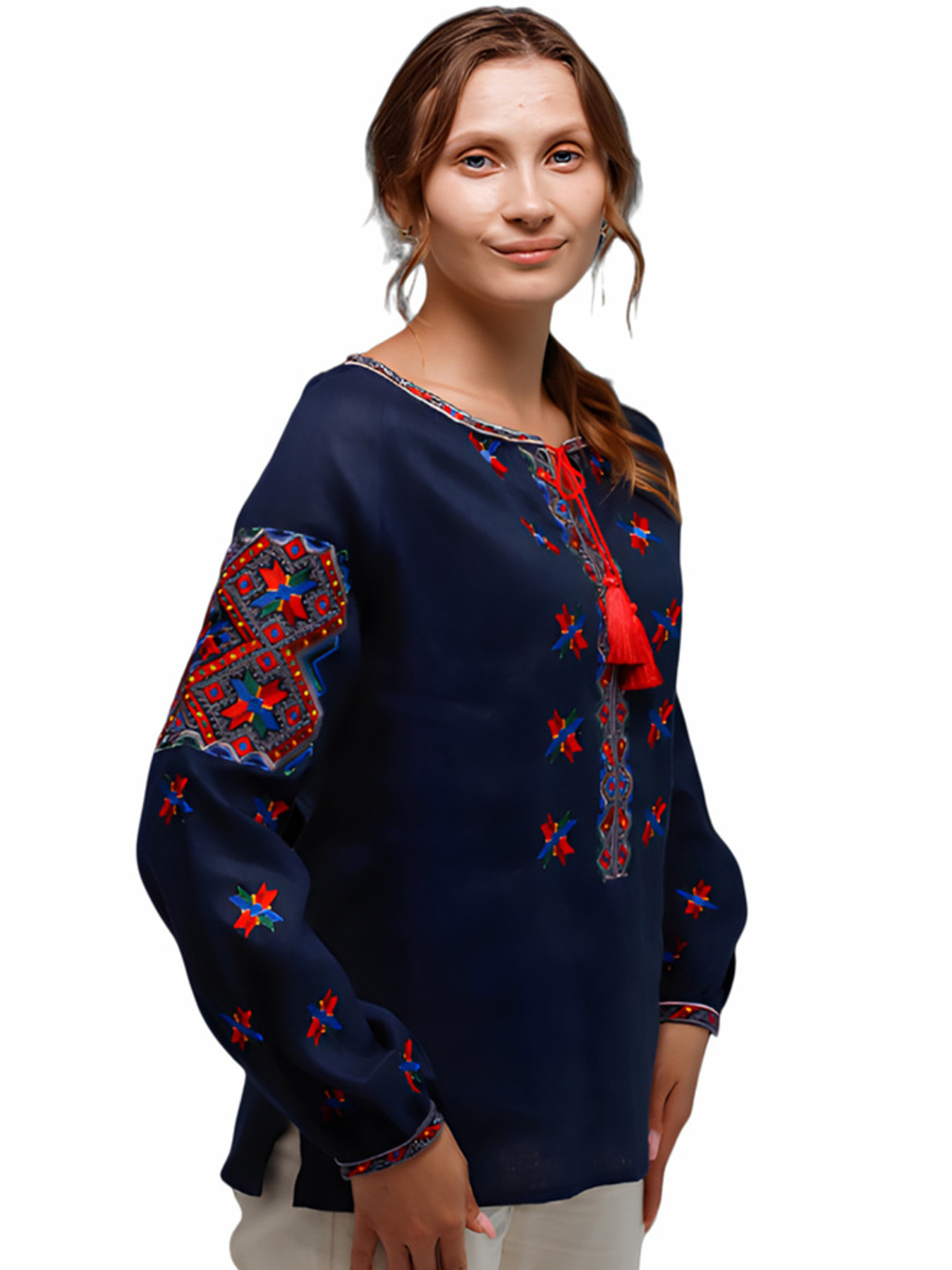 Вышитая рубашка Folk Moda модель fm2146-temno-sinj Фото