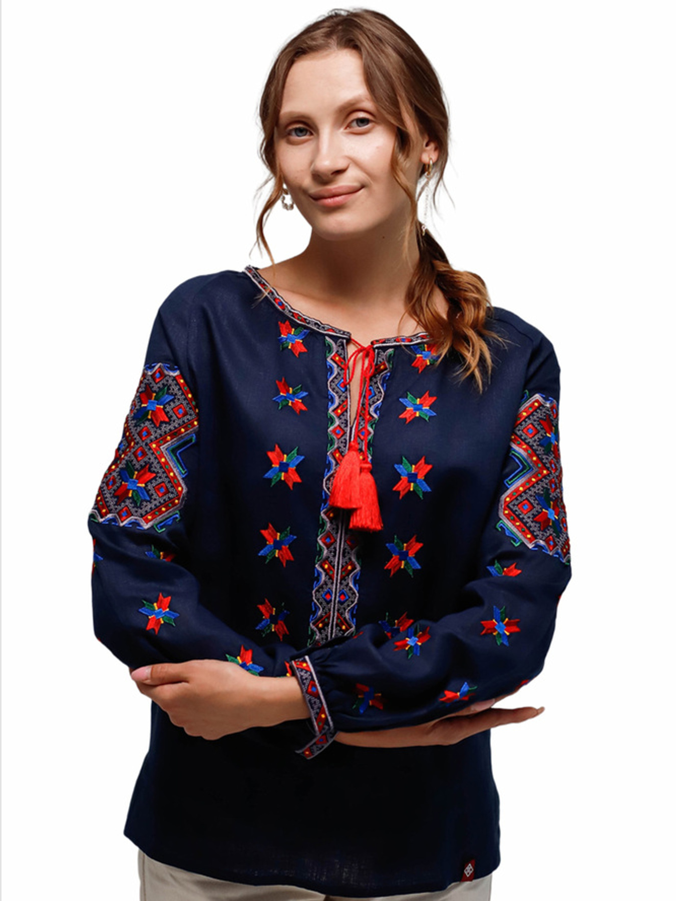 Вышитая рубашка Folk Moda модель fm2146-temno-sinj Фото