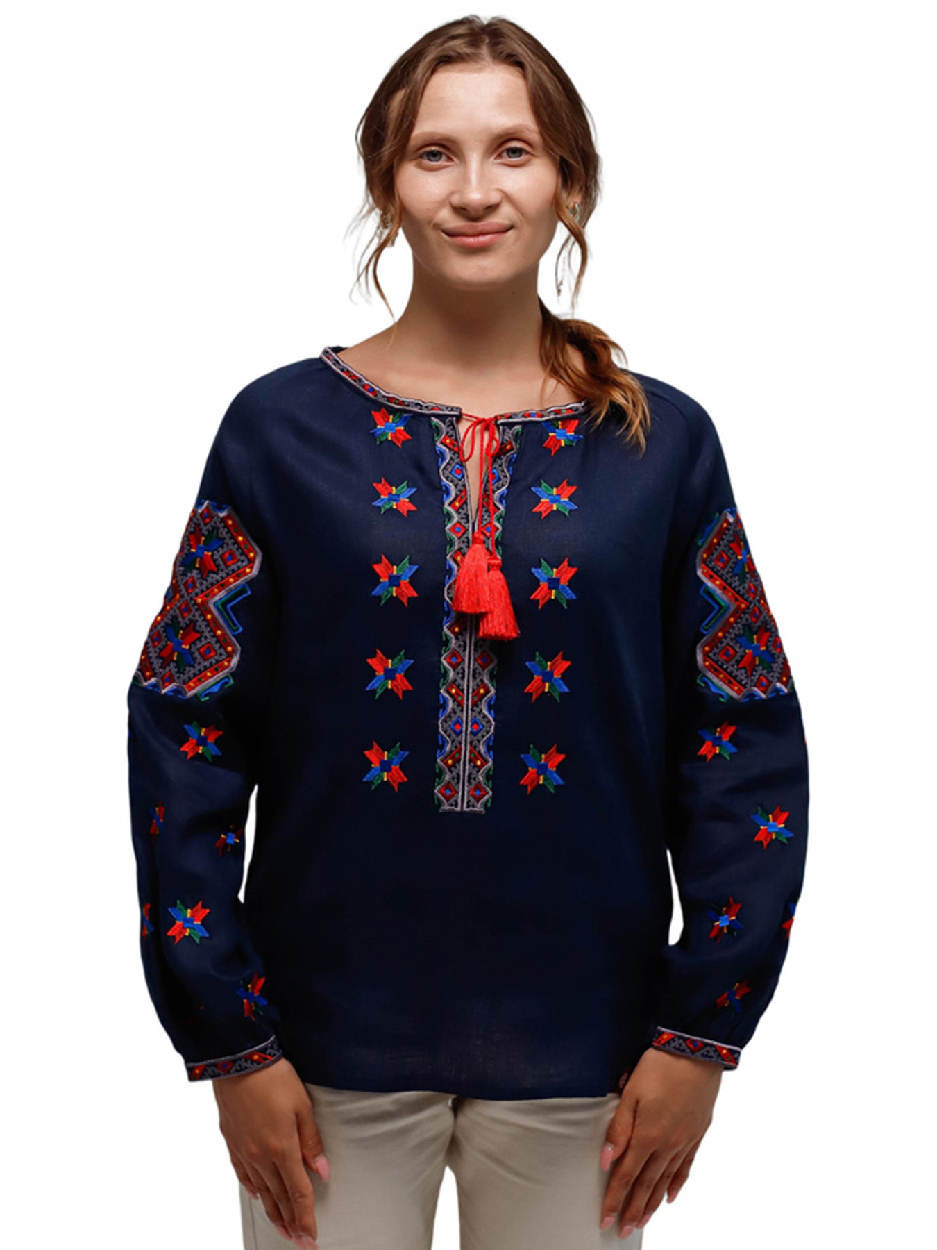 Вишита сорочка Folk Moda модель fm2146-temno-sinj Фото
