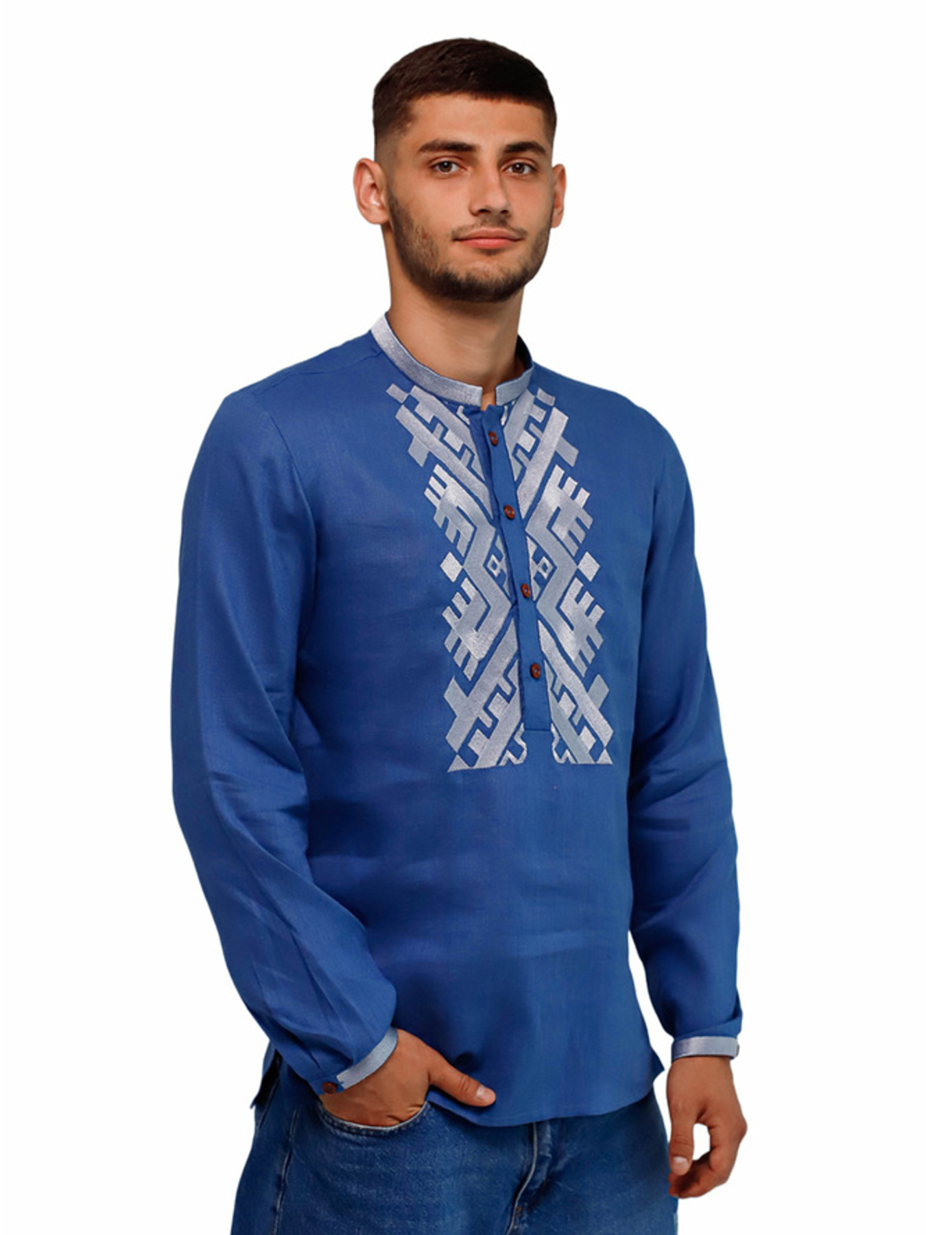 Вышитая рубашка Folk Moda модель fm2149-sinj Фото