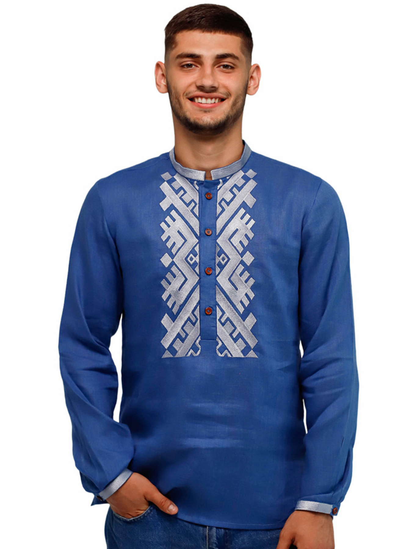 Вышитая рубашка Folk Moda модель fm2149-sinj Фото