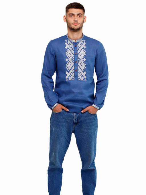 Вышитая рубашка Folk Moda модель fm2149-sinj Фото