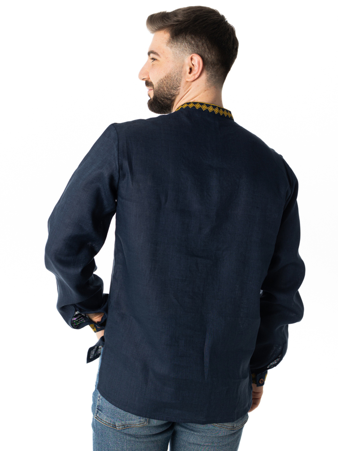 Вышитая рубашка Folk Moda модель fm2150-temno-sinj Фото