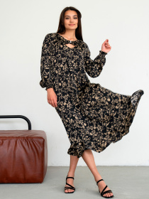 Платье миди RiMari модель 0725-chornij-z-bezhevim Фото