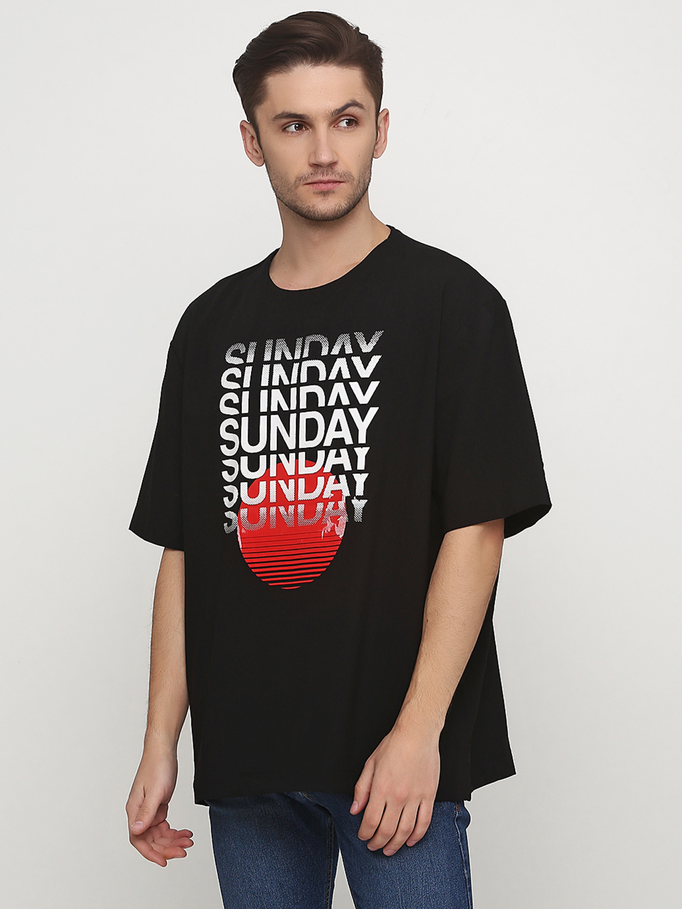 Футболка H&M модель 12-6567099_черный с принтом Фото