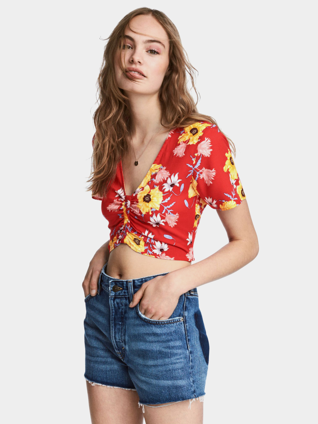 Топ H&M модель 5024245RP1_красный цветы Фото