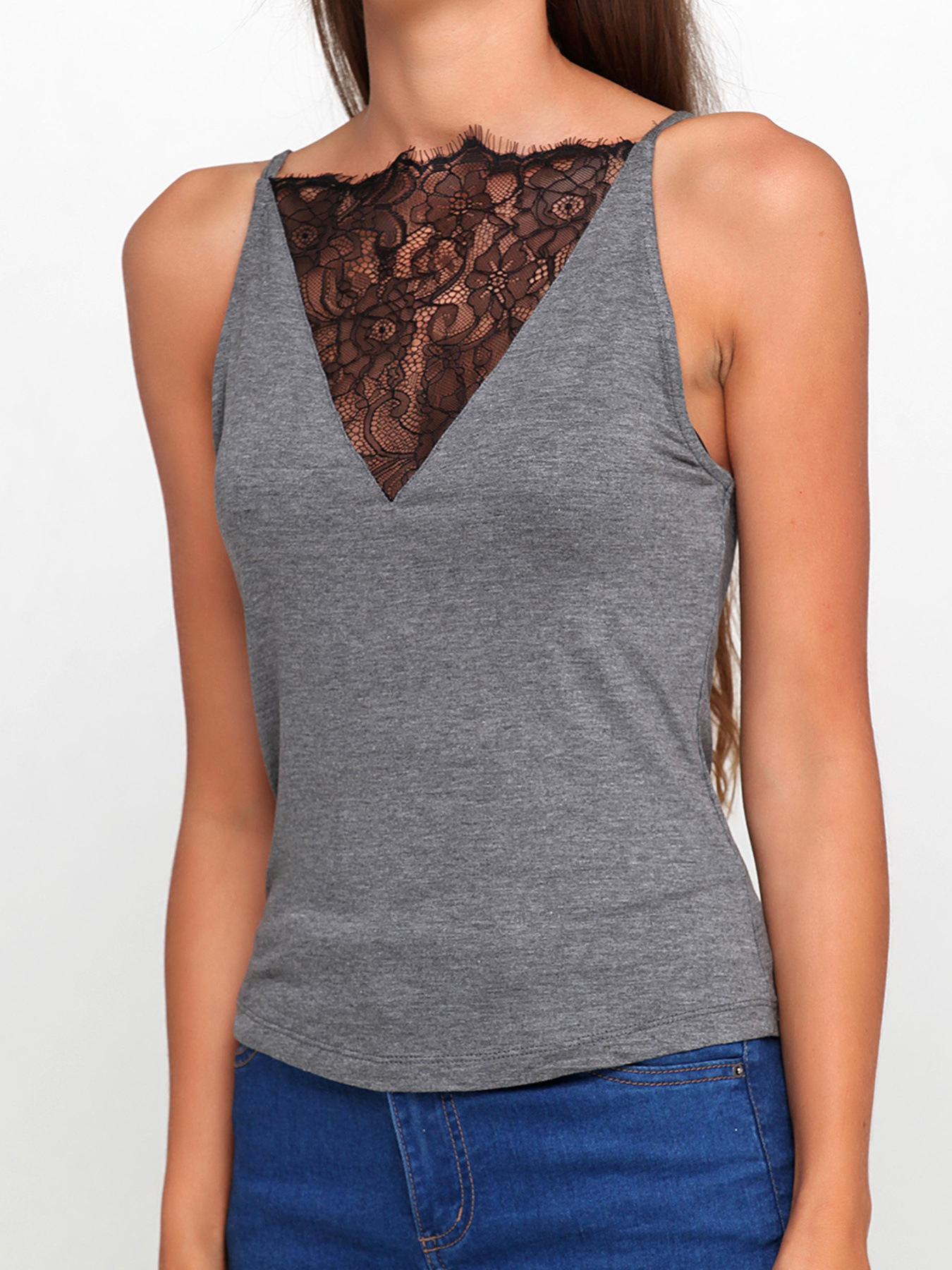 Майка H&M модель 4286404RP2_темно-серый меланж Фото