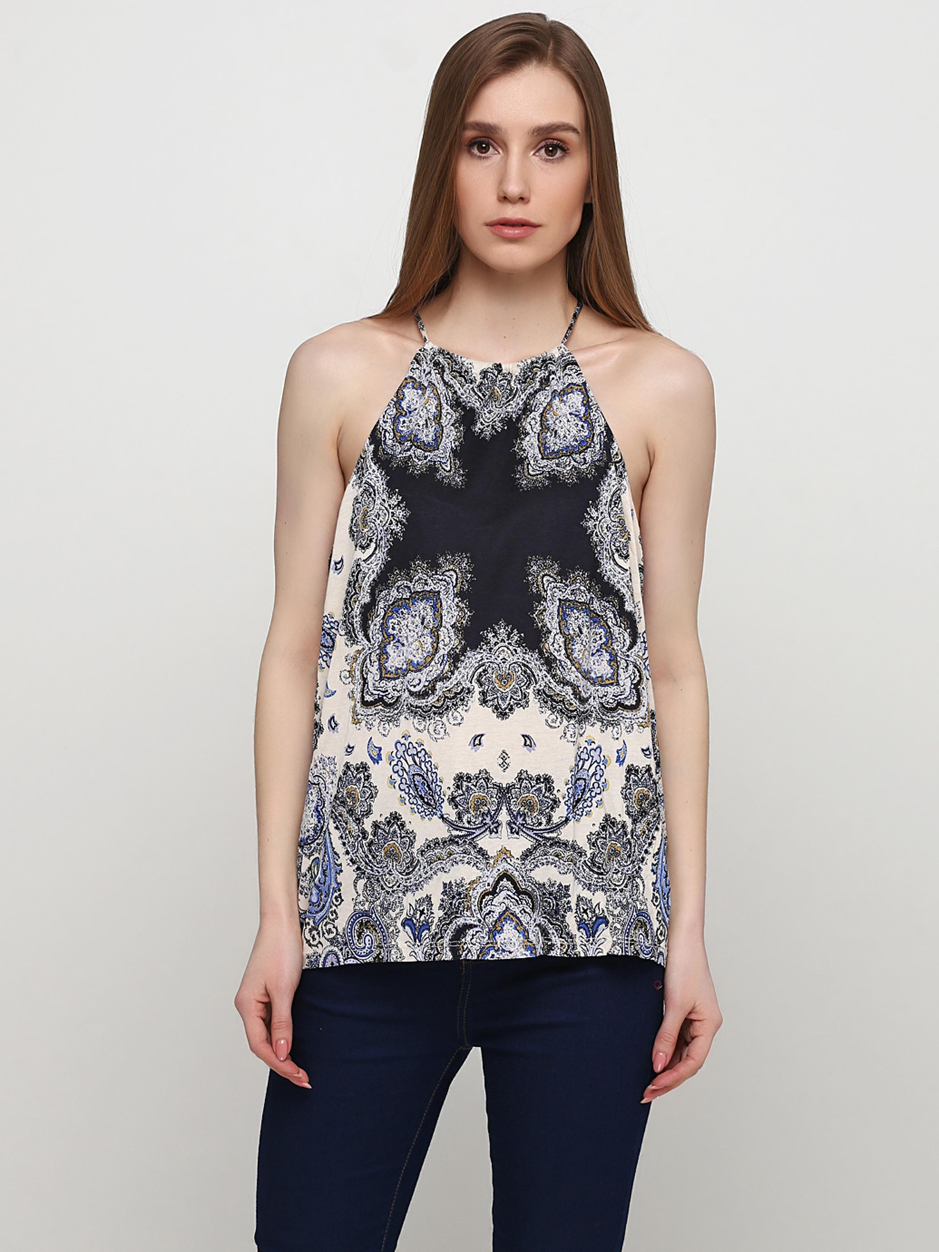 Топ модель 7556849wer_светло-бежевый синий узор Фото