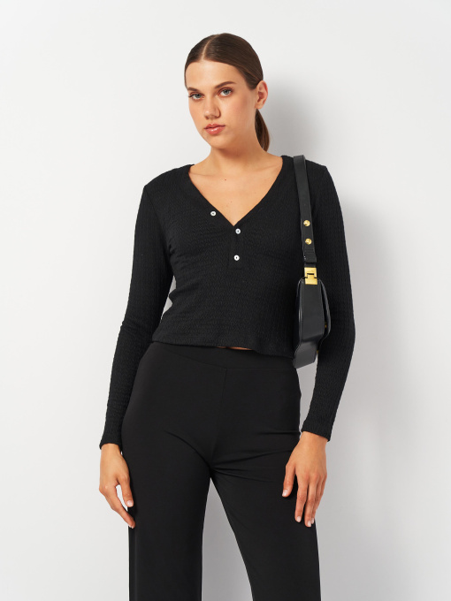 Лонгслів H&M модель 2001141ral_Черный Фото