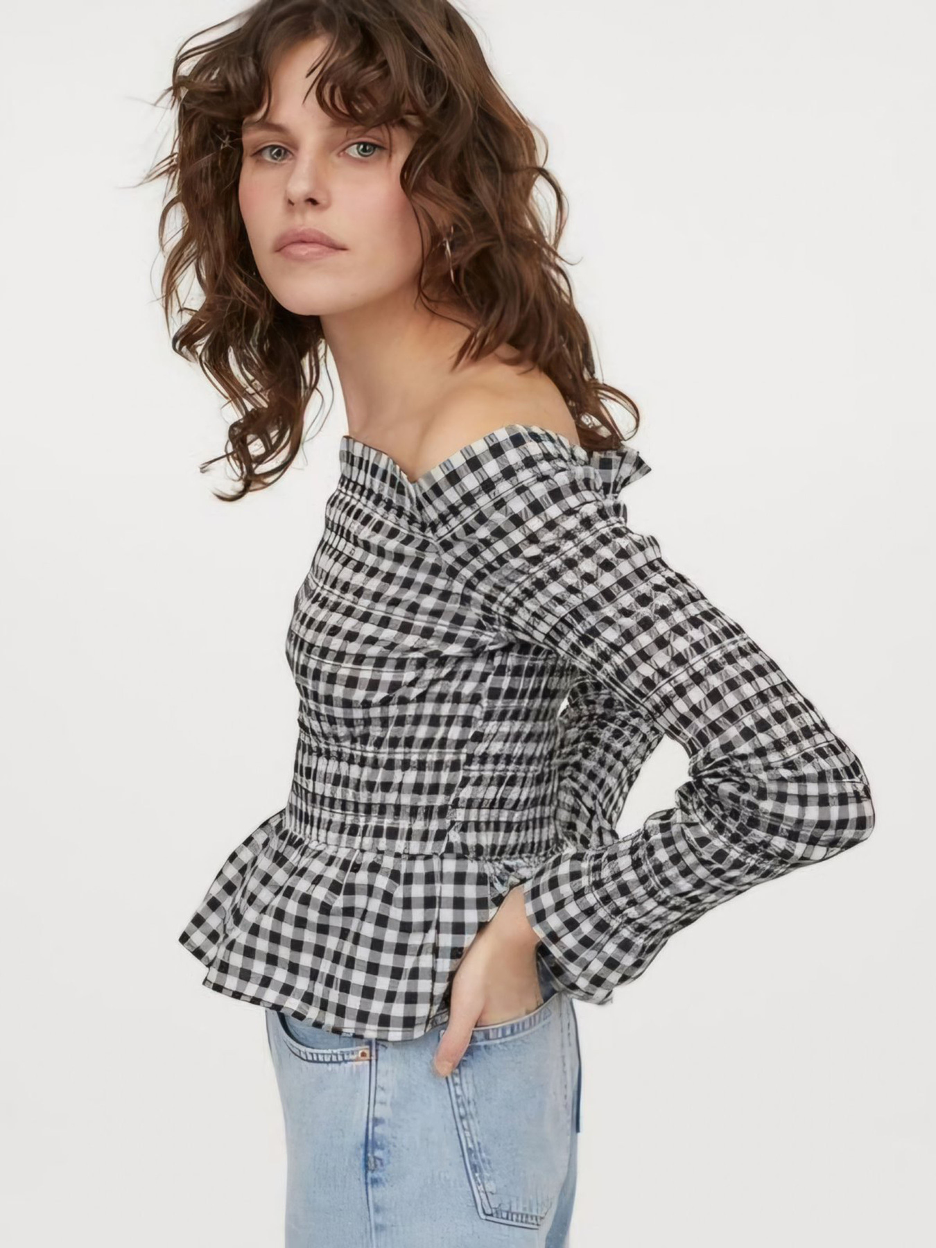 Блуза H&M модель 9481243wer_Черно-белый Блуза H&M модель 9481243wer_Черно-белый Фото