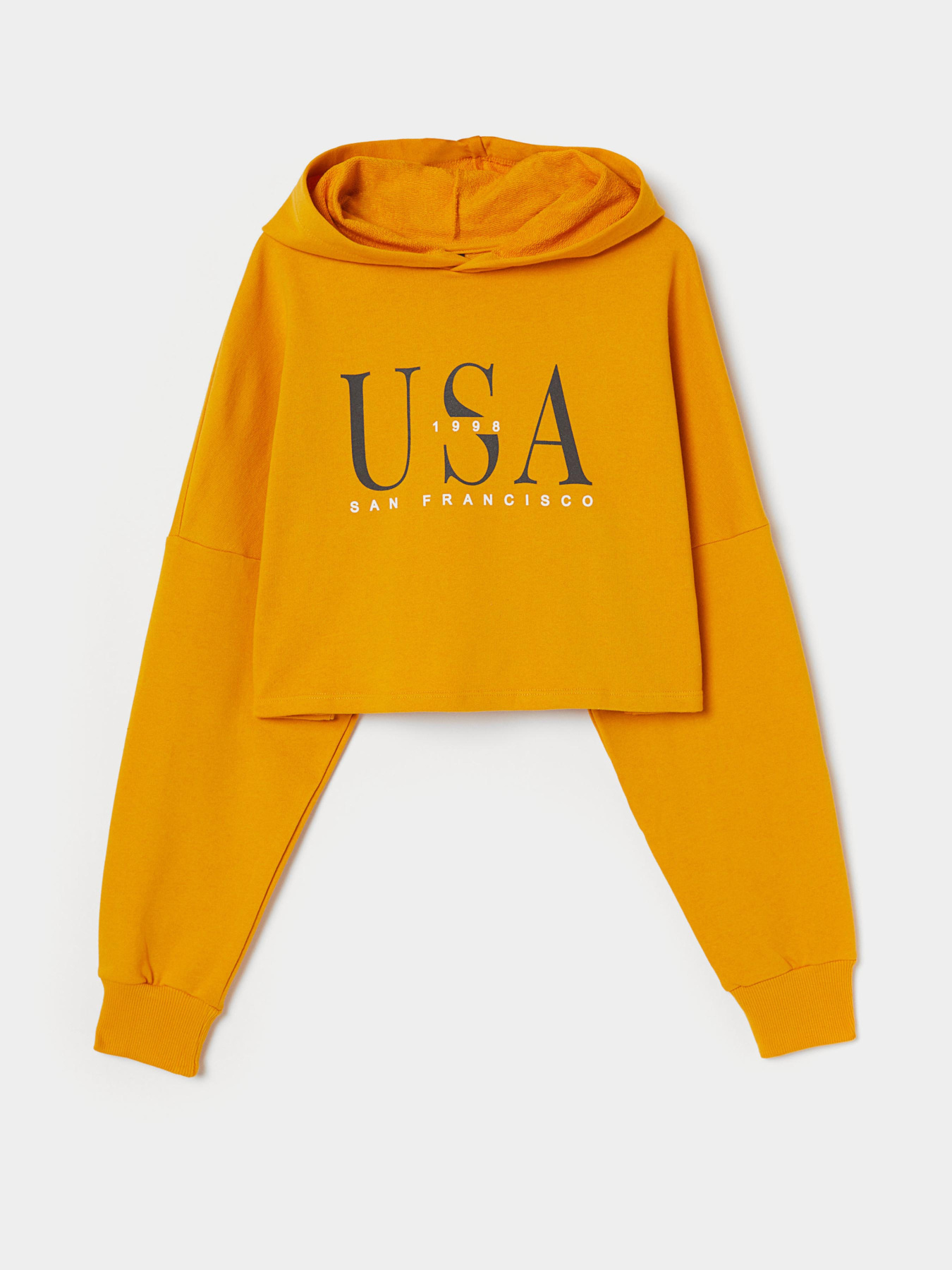 Худі H&M модель 7009469RP2_Темно-желтый с принтом Фото