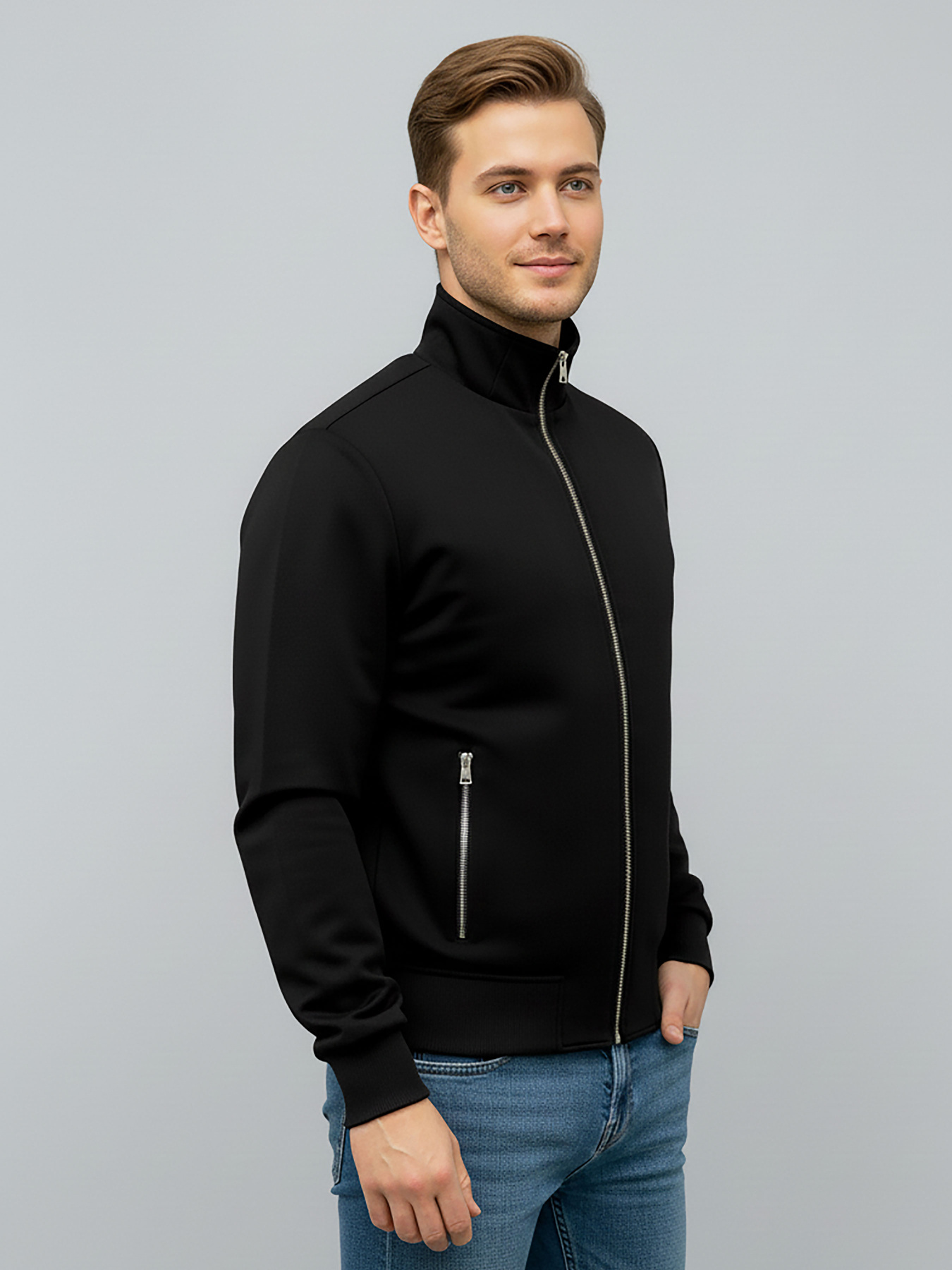 Замшевая Черная Куртка-Бомбер AS-125-alter-black модель AS-125-alter-black Фото