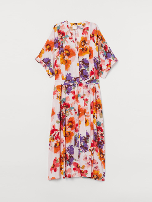 Платье миди H&M модель 8630001wer_Светло-розовый в цветы Фото