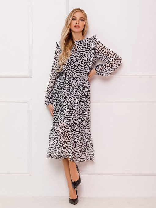 Платье миди ISSA Plus модель 13091_blackwhite Фото