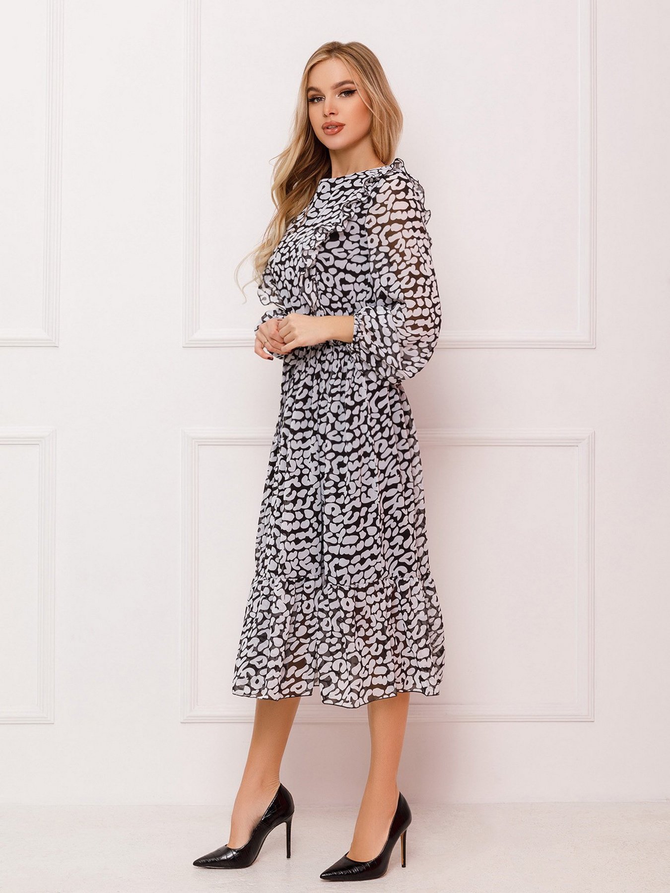 Платье миди ISSA Plus модель 13091_blackwhite Фото