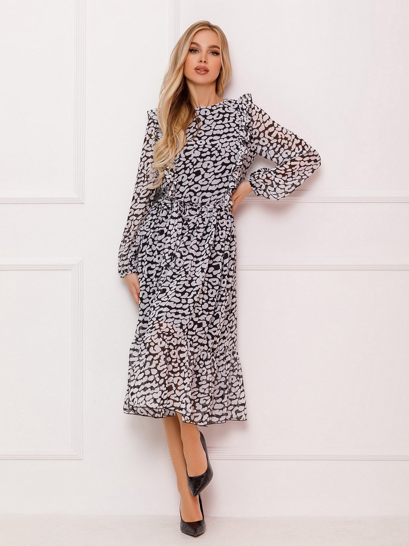 Платье миди ISSA Plus модель 13091_blackwhite Фото