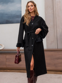 Платье на пуговицах со вставками из меха чёрное модель 76554 Фото