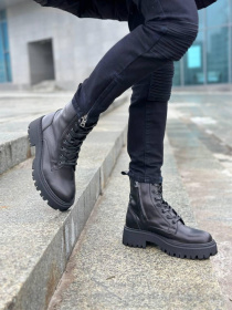 Берцы черные из натуральной кожи с подкладкой из овчины (518) модель P_9599-S37_24134 Фото