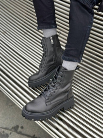 Берцы черные из натуральной кожи с подкладкой из овчины (518) модель P_9599-S37_24134 Фото