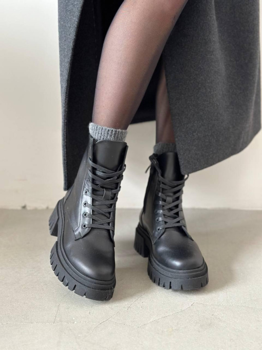 Женские берцы из натуральной кожи Черные на байке (518) модель P_197272-S38_201825 Фото