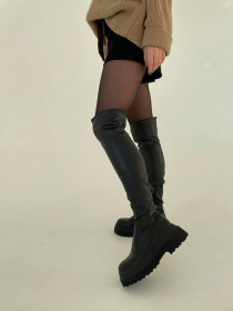 Женские кожаные ботфорты черного цвета с байковой подкладкой (900) модель P_133065-S36_137605 Фото