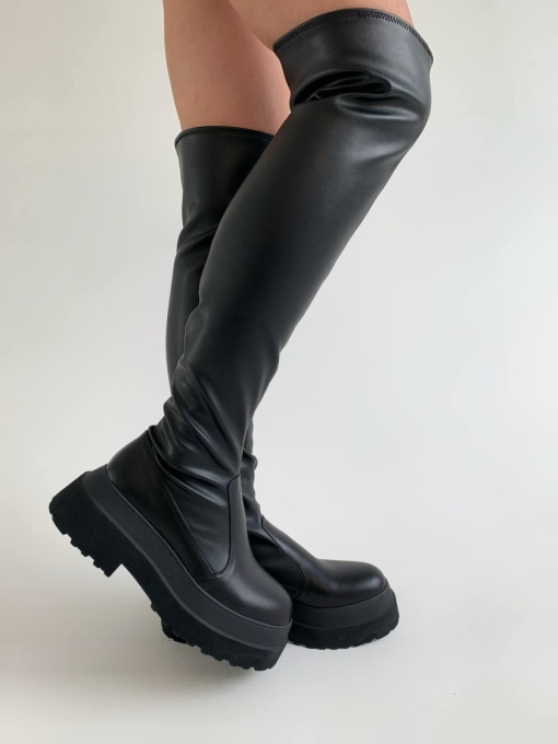 Женские кожаные ботфорты черного цвета с меховой подкладкой (900) модель P_132778-S38_137841 Фото