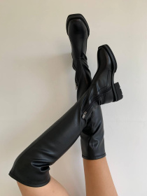 Женские кожаные ботфорты черного цвета с байковой подкладкой (900/Каролина2) модель P_19598-S39_19598 Фото