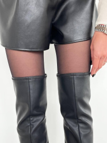 Женские кожаные ботфорты черного цвета на каблуке с байковой подкладкой (900-6/417) модель P_132723-S36_137902 Фото