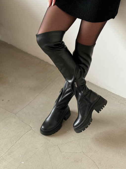 Женские кожаные ботфорты черного цвета с байковой подкладкой (900/Astra) модель P_155807-S36_155807 Фото