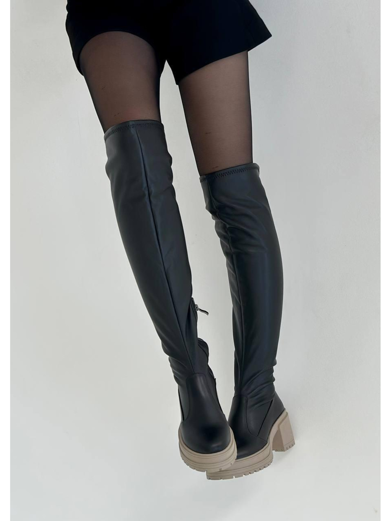 Женские ботфорты из натуральной кожи черного цвета на байке (900/Megan2) модель P_208459-S36_208459 Фото