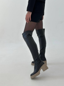 Женские ботфорты из натуральной кожи черного цвета на байке (900/Megan2) модель P_208459-S36_208459 Фото