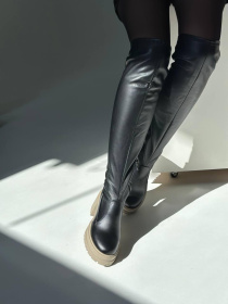 Женские ботфорты из натуральной кожи черного цвета на байке (900/Megan2) модель P_208459-S36_208459 Фото