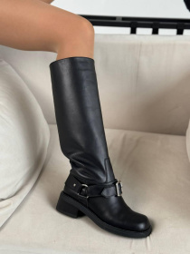 Жокейські чоботи з ремінцями з натуральної шкіри чорного кольору на байці (535) модель P_197791-S37_197791 Фото