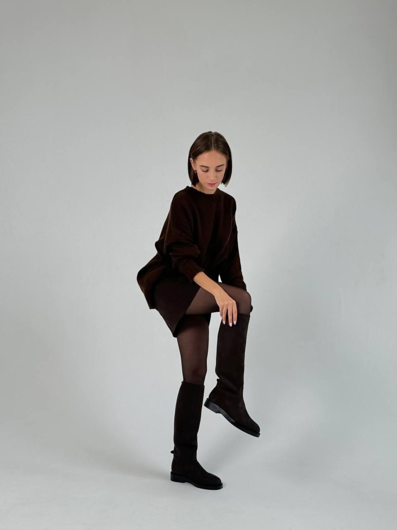 Високі чоботи труба з натурального нубуку в коричневому кольорі шкіряна підкладка (619) модель P_203034-S39_203034 Фото