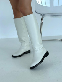 Високі чоботи труба з натуральної шкіри в кольорі холодний білий на овчині (619) модель P_197371-S36_197371 Фото