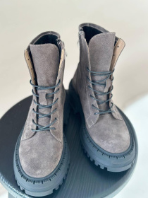 Замшеві берці сіро-коричневого відтінку з байкою (518) модель P_189826-S36_190051 Фото