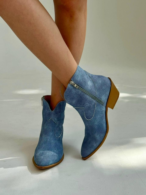 Короткие кожаные казаки на кожаном подкладе Джинс (698/4057) модель P_177175-S37_177199 Фото