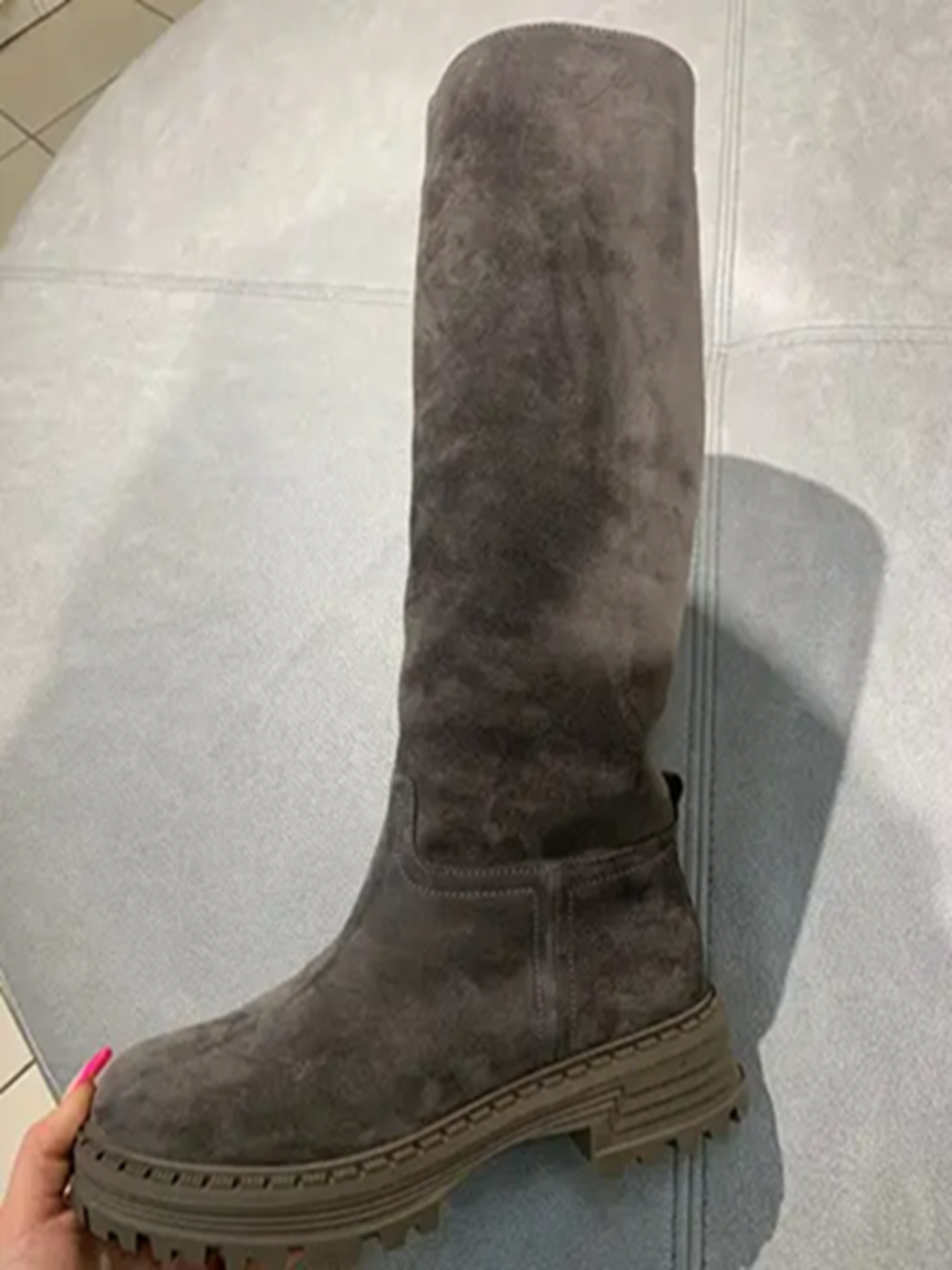 Сапоги трубы серо-коричневый замш с байкой (519) модель P_204345-S40_234199 Фото