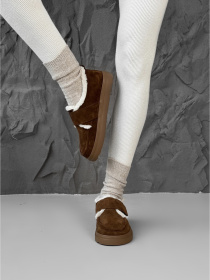 Женские замшевые угги с меховой подкладкой с липучкой Карамель (246/теса 4) модель P_230337-S37_230337 Фото