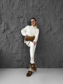 Женские замшевые угги с меховой подкладкой с липучкой Карамель (246/теса 4) модель P_230337-S37_230337 Фото